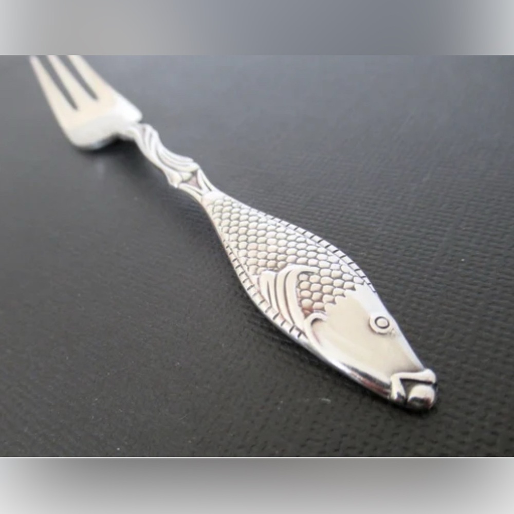RARE VINTAGE PRIMA NS ALP Swedish Fish Fork set of 7 Sterling Silver Plated - Picture 5 of 11